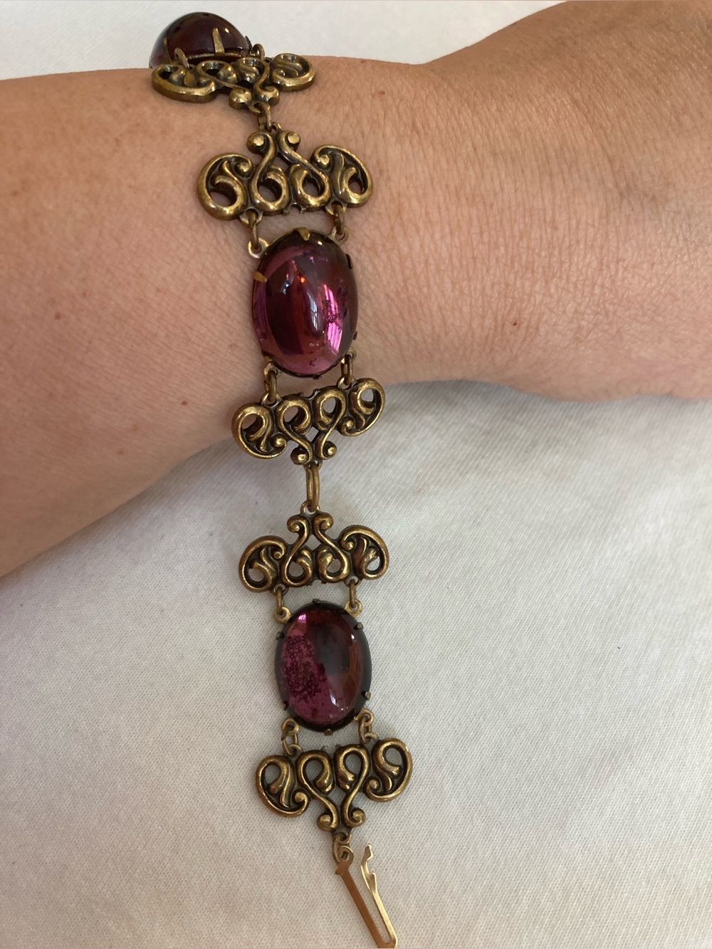 Sadie Green Vintage Old World Designed Purple Cabochons Bracelet Ornate